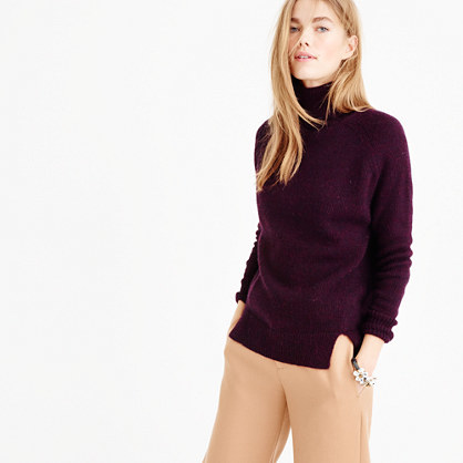 Turtleneck Sweater With Notched Hem - pattern: plain; neckline: wide roll/funnel neck; style: standard; predominant colour: aubergine; occasions: casual; length: standard; fibres: wool - mix; fit: standard fit; sleeve length: long sleeve; sleeve style: standard; texture group: knits/crochet; pattern type: knitted - fine stitch; season: a/w 2015
