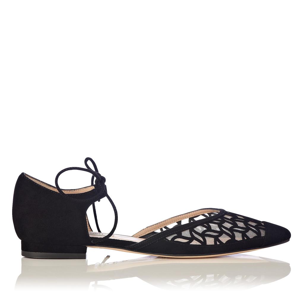Mikaila Black Suede Flats Black - predominant colour: black; occasions: casual, creative work; material: suede; heel height: flat; ankle detail: ankle strap; toe: round toe; style: ballerinas / pumps; finish: plain; pattern: plain; season: a/w 2015