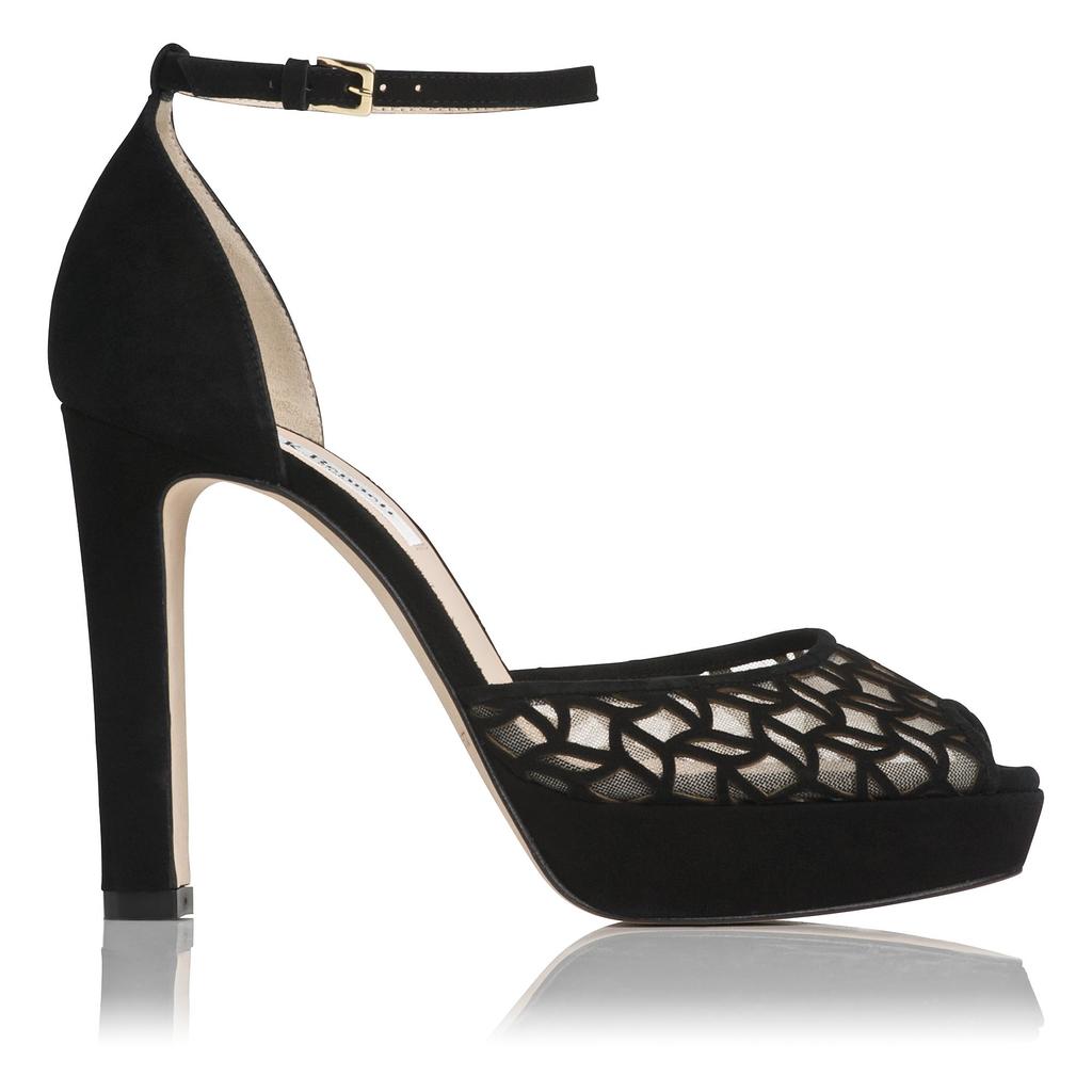 Simone Platform Ankle Strap Peep Toes Black - predominant colour: black; occasions: evening; material: suede; ankle detail: ankle strap; heel: block; toe: open toe/peeptoe; style: courts; finish: plain; pattern: plain; heel height: very high; shoe detail: platform; season: a/w 2015