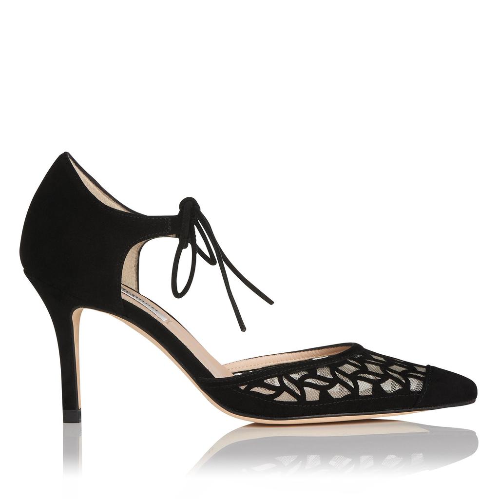 Fauna Black Suede Courts Black - predominant colour: black; occasions: evening, occasion; material: suede; heel height: high; ankle detail: ankle tie; heel: stiletto; toe: pointed toe; style: courts; finish: plain; pattern: plain; season: a/w 2015