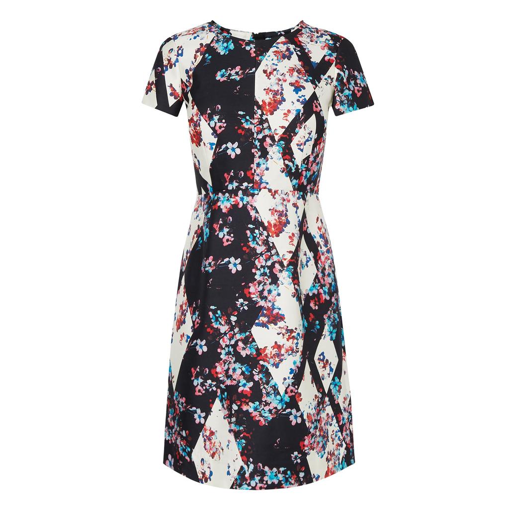 Tia Black Floral Dress Multi Black - style: shift; secondary colour: white; predominant colour: black; occasions: evening, occasion; length: just above the knee; fit: soft a-line; fibres: cotton - mix; neckline: crew; sleeve length: short sleeve; sleeve style: standard; pattern type: fabric; pattern: florals; texture group: woven light midweight; multicoloured: multicoloured; season: a/w 2015
