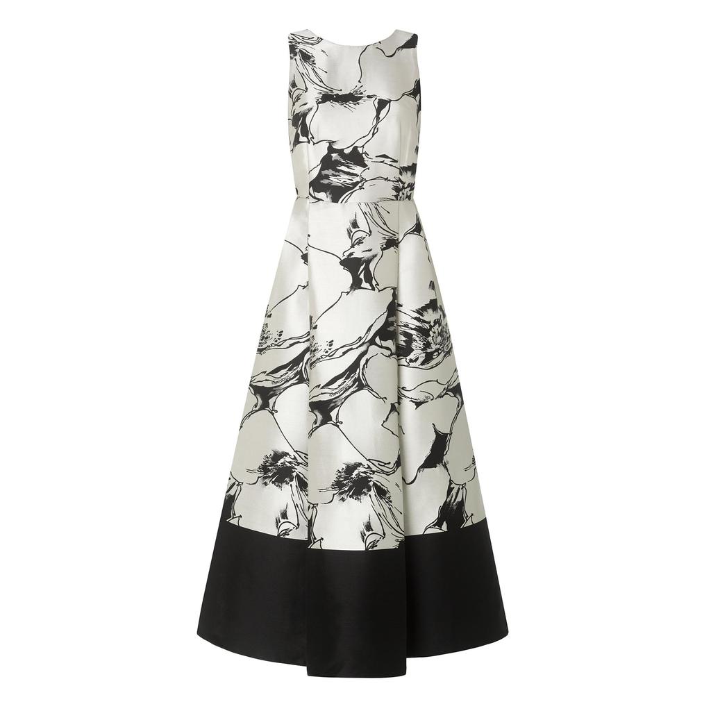 Sage Printed Full Midi Dress Multi Black - style: ballgown; neckline: round neck; sleeve style: sleeveless; predominant colour: white; secondary colour: black; length: floor length; fit: fitted at waist & bust; fibres: polyester/polyamide - mix; occasions: occasion; hip detail: structured pleats at hip; sleeve length: sleeveless; trends: monochrome; pattern type: fabric; pattern size: standard; pattern: patterned/print; texture group: woven light midweight; season: a/w 2015