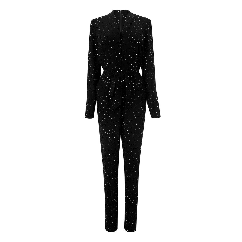 Mona Black Printed Jumpsuit Multi Black - length: standard; fit: tailored/fitted; pattern: plain; neckline: high neck; predominant colour: black; occasions: evening, occasion; fibres: viscose/rayon - 100%; sleeve length: long sleeve; sleeve style: standard; style: jumpsuit; pattern type: fabric; texture group: other - light to midweight; season: a/w 2015