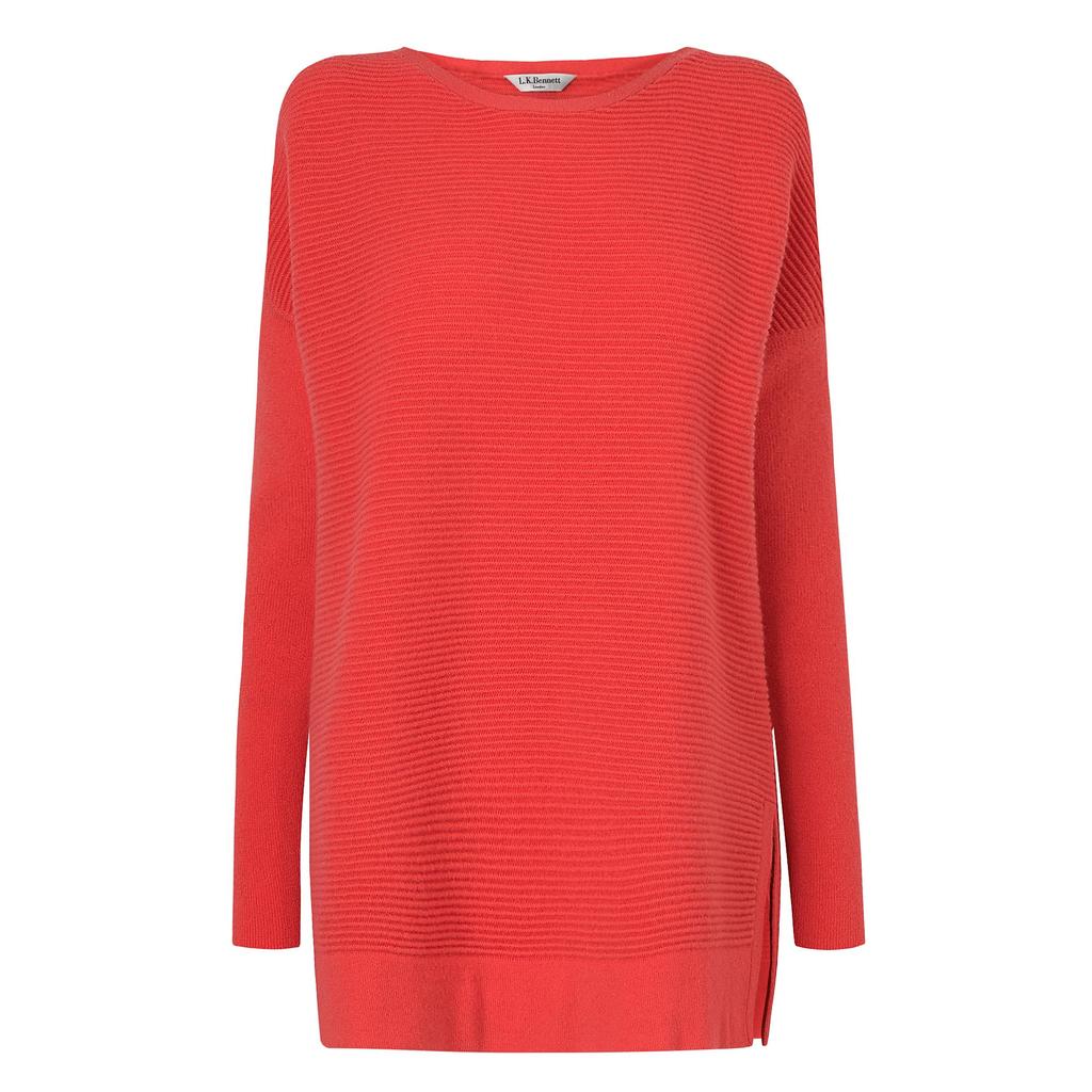 Sar Pink Knit Jumper Pink Flamingo - neckline: slash/boat neckline; pattern: plain; length: below the bottom; style: standard; predominant colour: coral; occasions: casual, creative work; fibres: wool - mix; fit: loose; sleeve length: long sleeve; sleeve style: standard; texture group: knits/crochet; pattern type: knitted - other; season: a/w 2015