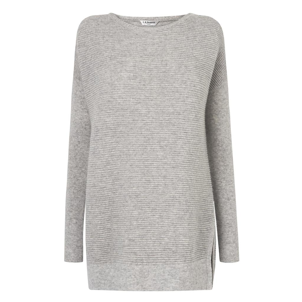 Sar Grey Knit Jumper Grey Melange - neckline: slash/boat neckline; pattern: plain; length: below the bottom; style: standard; predominant colour: mid grey; occasions: casual, creative work; fibres: wool - mix; fit: standard fit; sleeve length: long sleeve; sleeve style: standard; texture group: knits/crochet; pattern type: knitted - other; season: a/w 2015