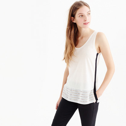 Embellished Silk Hem Tank Top - sleeve style: standard vest straps/shoulder straps; style: vest top; predominant colour: ivory/cream; secondary colour: black; occasions: casual; length: standard; neckline: scoop; fibres: cotton - 100%; fit: body skimming; sleeve length: sleeveless; pattern type: fabric; pattern size: light/subtle; pattern: colourblock; texture group: jersey - stretchy/drapey; embellishment: sequins; season: a/w 2015