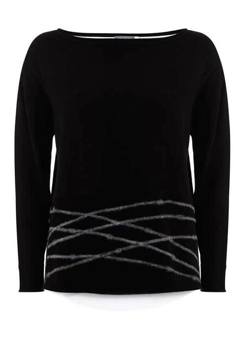 Black & Grey Felt Boxy Knit - neckline: slash/boat neckline; style: standard; secondary colour: charcoal; predominant colour: black; occasions: casual, creative work; length: standard; fibres: cotton - mix; fit: standard fit; sleeve length: long sleeve; sleeve style: standard; texture group: knits/crochet; pattern type: knitted - fine stitch; pattern size: light/subtle; pattern: colourblock; season: a/w 2015