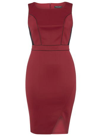 Womens **Dp Curve Red And Black Lace Insert Pencil Dress Red - neckline: round neck; fit: tailored/fitted; pattern: plain; sleeve style: sleeveless; style: bodycon; occasions: evening; length: just above the knee; fibres: polyester/polyamide - stretch; sleeve length: sleeveless; texture group: structured shiny - satin/tafetta/silk etc.; pattern type: fabric; predominant colour: raspberry; season: a/w 2015