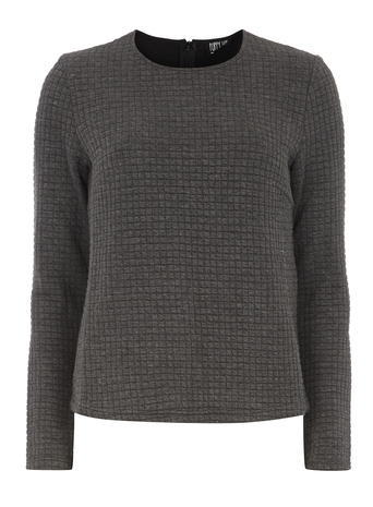 Womens **Poppy Lux Grey Marl Quilted Jersey Top Grey - pattern: plain; predominant colour: mid grey; occasions: casual; length: standard; style: top; fibres: polyester/polyamide - 100%; fit: body skimming; neckline: crew; sleeve length: long sleeve; sleeve style: standard; pattern type: fabric; texture group: jersey - stretchy/drapey; season: a/w 2015