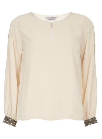 Womens Petite Blush Sequin Top Blush - pattern: plain; predominant colour: nude; occasions: evening; length: standard; style: top; neckline: peep hole neckline; fibres: polyester/polyamide - 100%; fit: body skimming; sleeve length: long sleeve; sleeve style: standard; pattern type: fabric; texture group: jersey - stretchy/drapey; embellishment: sequins; season: a/w 2015