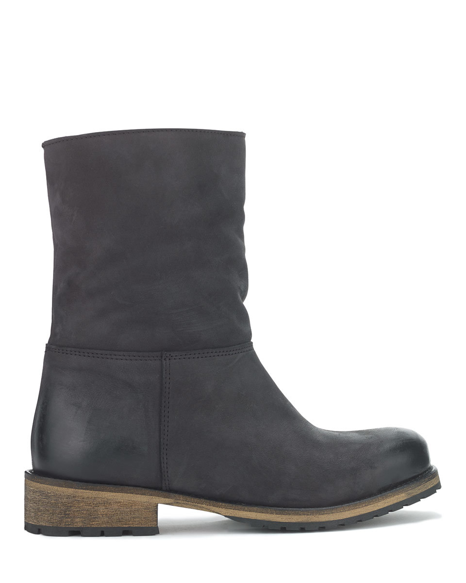 Georgia Shearling Outdoor Boot - predominant colour: navy; occasions: casual; material: leather; heel height: flat; heel: standard; toe: round toe; boot length: ankle boot; style: standard; finish: plain; pattern: plain; season: a/w 2015