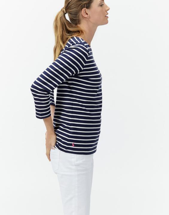 Harbour Jersey Top Hope Stripe French Navy - pattern: horizontal stripes; secondary colour: white; predominant colour: navy; occasions: casual, creative work; length: standard; style: top; fibres: cotton - 100%; fit: body skimming; neckline: crew; sleeve length: 3/4 length; sleeve style: standard; pattern type: fabric; pattern size: standard; texture group: jersey - stretchy/drapey; season: a/w 2015