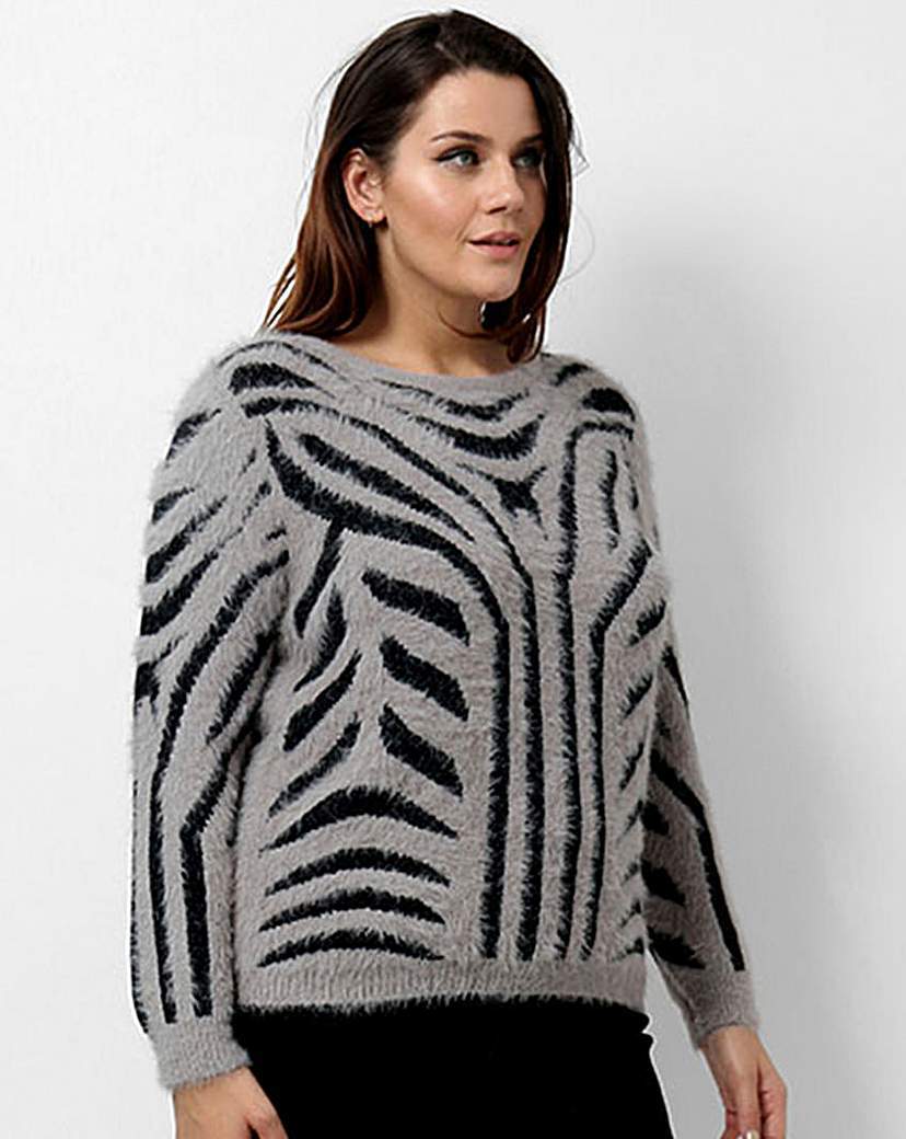 Koko Textured Jumper - neckline: round neck; style: standard; predominant colour: mid grey; secondary colour: black; occasions: casual, creative work; length: standard; fit: standard fit; sleeve length: long sleeve; sleeve style: standard; texture group: knits/crochet; pattern type: knitted - fine stitch; pattern: patterned/print; pattern size: big & busy (top); season: a/w 2015