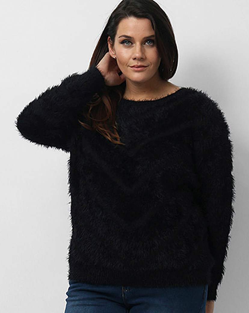Koko Fluffy Jumper - neckline: round neck; pattern: plain; style: standard; predominant colour: black; occasions: casual; length: standard; fibres: acrylic - mix; fit: standard fit; sleeve length: long sleeve; sleeve style: standard; texture group: knits/crochet; pattern type: knitted - other; season: a/w 2015; trends: warm and fuzzy