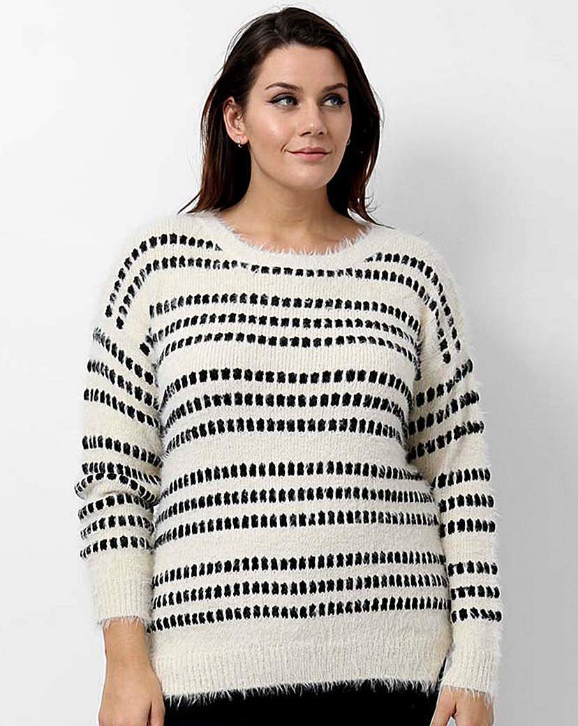 Koko Abstract Pattern Jumper - neckline: round neck; pattern: horizontal stripes; style: standard; predominant colour: ivory/cream; secondary colour: black; occasions: casual, creative work; length: standard; fit: standard fit; sleeve length: long sleeve; sleeve style: standard; texture group: knits/crochet; pattern type: knitted - fine stitch; pattern size: big & busy (top); season: a/w 2015