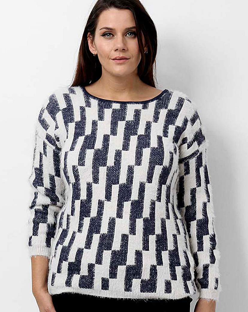 Koko Geometric Jumper - neckline: round neck; style: standard; secondary colour: white; predominant colour: black; occasions: casual, creative work; length: standard; fit: standard fit; sleeve length: long sleeve; sleeve style: standard; texture group: knits/crochet; pattern type: knitted - fine stitch; pattern: patterned/print; pattern size: big & busy (top); season: a/w 2015