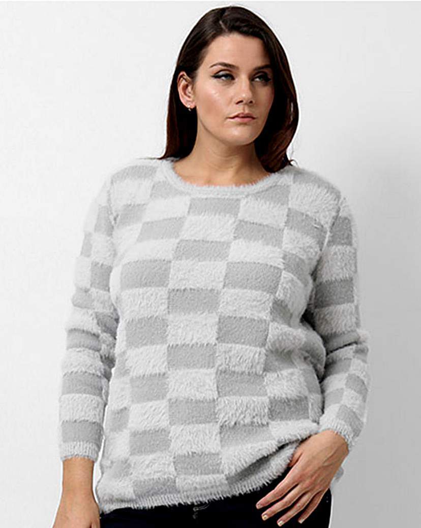 Koko Check Jumper - pattern: checked/gingham; style: standard; predominant colour: mid grey; secondary colour: light grey; occasions: casual; length: standard; fibres: acrylic - mix; fit: slim fit; neckline: crew; sleeve length: long sleeve; sleeve style: standard; texture group: knits/crochet; pattern type: fabric; multicoloured: multicoloured; season: a/w 2015