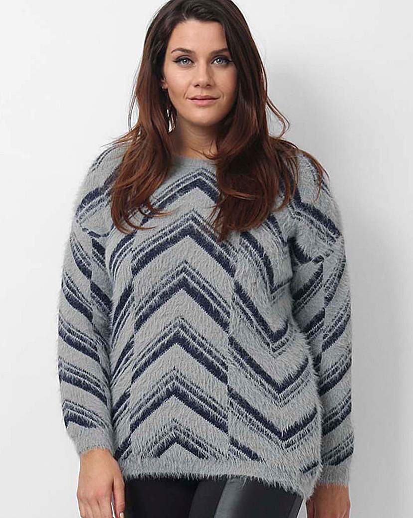 Koko Zig Zag Jumper - pattern: striped; length: below the bottom; style: standard; predominant colour: navy; occasions: casual; fibres: acrylic - mix; fit: standard fit; neckline: crew; sleeve length: long sleeve; sleeve style: standard; pattern type: fabric; pattern size: standard; texture group: jersey - stretchy/drapey; season: a/w 2015