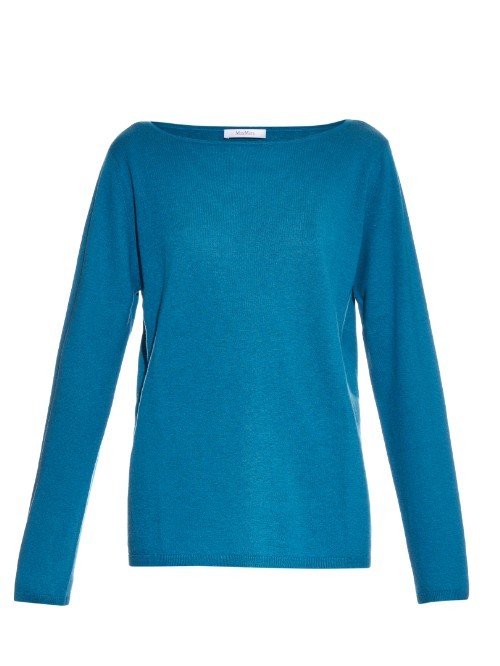Mondo Sweater - neckline: slash/boat neckline; pattern: plain; style: standard; predominant colour: diva blue; occasions: casual, work, creative work; length: standard; fit: standard fit; fibres: cashmere - 100%; sleeve length: long sleeve; sleeve style: standard; texture group: knits/crochet; pattern type: knitted - fine stitch; season: a/w 2015