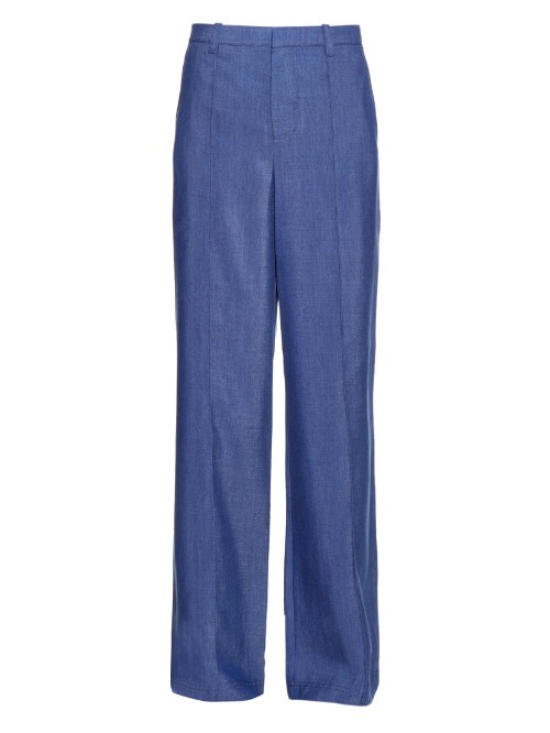 High Rise Wide Leg Chambray Trousers - length: standard; pattern: plain; waist: high rise; predominant colour: royal blue; occasions: casual, creative work; fibres: polyester/polyamide - 100%; texture group: cotton feel fabrics; fit: wide leg; pattern type: fabric; style: standard; season: a/w 2015