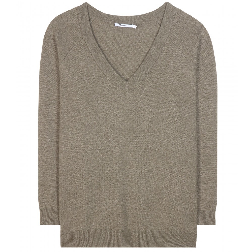 Wool And Cashmere Sweater - neckline: v-neck; pattern: plain; style: standard; predominant colour: taupe; occasions: casual; length: standard; fibres: wool - mix; fit: slim fit; sleeve length: long sleeve; sleeve style: standard; texture group: knits/crochet; pattern type: fabric; season: a/w 2015