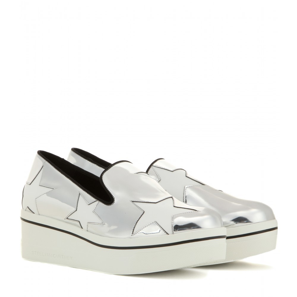 Metallic Platform Slip On Sneakers - secondary colour: white; predominant colour: black; occasions: casual; material: leather; heel height: flat; toe: round toe; finish: metallic; pattern: colourblock; shoe detail: moulded soul; style: skate shoes; season: a/w 2015
