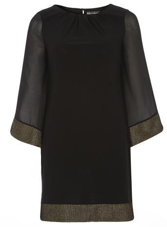 Womens **Billie & Blossom Black Kimono Sleeve Dress Black - style: shift; length: mid thigh; neckline: round neck; pattern: plain; predominant colour: black; occasions: evening; fit: body skimming; fibres: polyester/polyamide - stretch; sleeve length: 3/4 length; sleeve style: standard; texture group: crepes; pattern type: fabric; season: a/w 2015