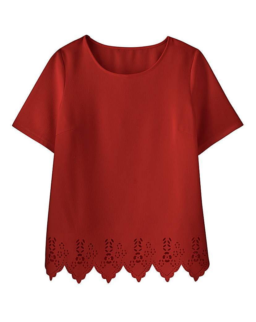 Cutwork Shell Top - neckline: round neck; pattern: plain; predominant colour: true red; occasions: evening, creative work; length: standard; style: top; fibres: polyester/polyamide - 100%; fit: straight cut; sleeve length: short sleeve; sleeve style: standard; pattern type: fabric; texture group: other - light to midweight; season: a/w 2015