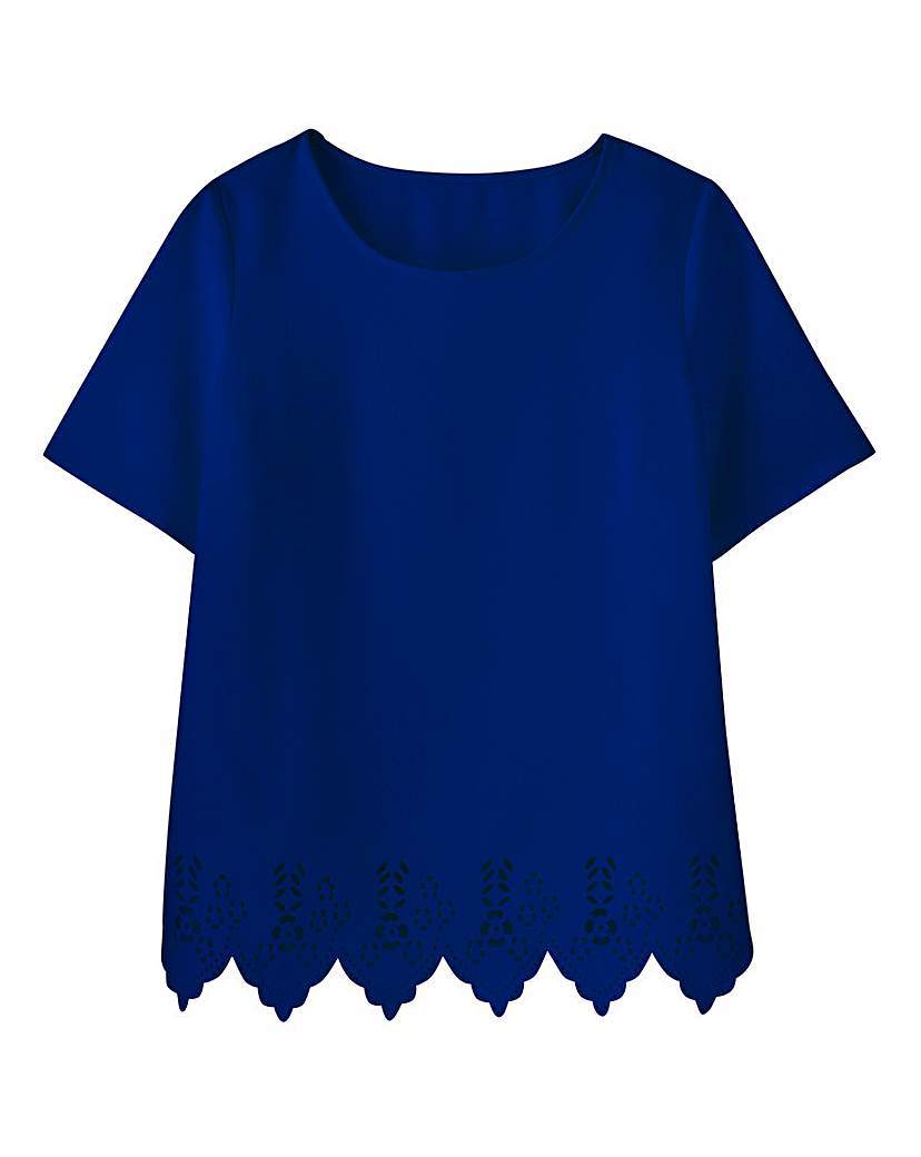 Cutwork Shell Top - neckline: round neck; pattern: plain; predominant colour: navy; occasions: evening, creative work; length: standard; style: top; fibres: polyester/polyamide - 100%; fit: straight cut; sleeve length: short sleeve; sleeve style: standard; pattern type: fabric; texture group: other - light to midweight; season: a/w 2015