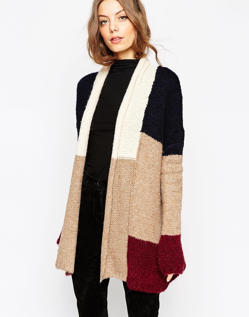 Chunky Patchwork Cardigan Multi - neckline: shawl; length: below the bottom; style: open front; secondary colour: nude; predominant colour: black; occasions: casual; fibres: acrylic - mix; fit: loose; sleeve length: long sleeve; sleeve style: standard; texture group: knits/crochet; pattern type: fabric; pattern: colourblock; multicoloured: multicoloured; season: a/w 2015