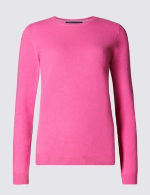 Pure Cashmere Jumper - pattern: plain; style: standard; predominant colour: pink; occasions: casual, creative work; length: standard; fit: slim fit; neckline: crew; fibres: cashmere - 100%; sleeve length: long sleeve; sleeve style: standard; texture group: knits/crochet; pattern type: knitted - fine stitch; pattern size: standard; season: s/s 2015