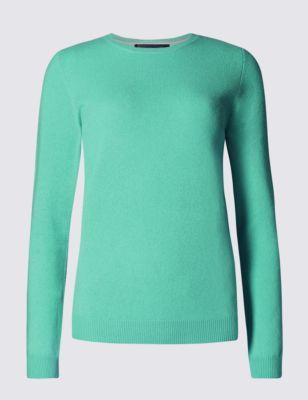 Pure Cashmere Jumper - pattern: plain; style: standard; predominant colour: emerald green; occasions: casual, creative work; length: standard; fit: slim fit; neckline: crew; fibres: cashmere - 100%; sleeve length: long sleeve; sleeve style: standard; texture group: knits/crochet; pattern type: knitted - fine stitch; pattern size: standard; season: s/s 2015