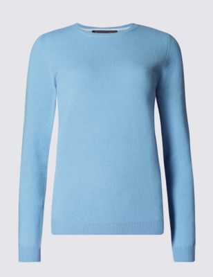 Pure Cashmere Jumper - pattern: plain; style: standard; predominant colour: pale blue; occasions: casual, creative work; length: standard; fit: slim fit; neckline: crew; fibres: cashmere - 100%; sleeve length: long sleeve; sleeve style: standard; texture group: knits/crochet; pattern type: knitted - fine stitch; pattern size: standard; season: s/s 2015