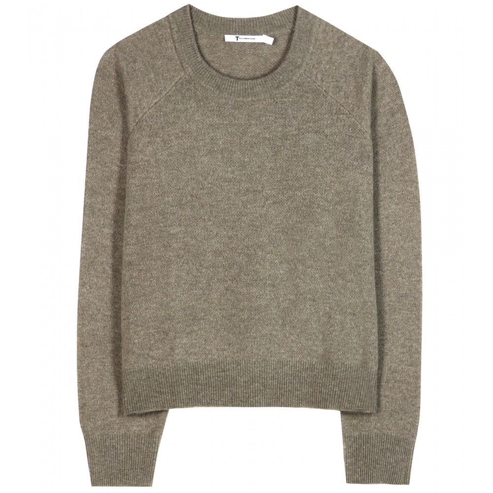 Wool And Cashmere Cropped Sweater - neckline: round neck; pattern: plain; style: square cut; predominant colour: taupe; occasions: casual, work, creative work; length: standard; fibres: wool - mix; fit: standard fit; sleeve length: long sleeve; sleeve style: standard; texture group: knits/crochet; pattern type: knitted - other; season: a/w 2015