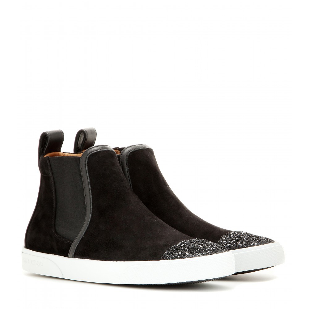 Suede High Top Sneakers - secondary colour: white; predominant colour: black; occasions: casual; material: suede; heel height: flat; toe: round toe; style: trainers; finish: plain; pattern: plain; season: a/w 2015