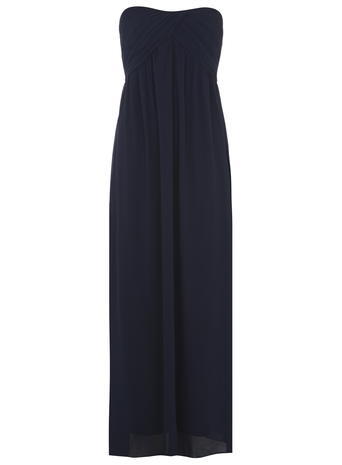 Womens **Alice & You Black Ruched Bandeau Maxi Dress Blue - style: empire line; neckline: strapless (straight/sweetheart); fit: empire; pattern: plain; sleeve style: strapless; length: ankle length; bust detail: ruching/gathering/draping/layers/pintuck pleats at bust; predominant colour: navy; occasions: evening, occasion; fibres: polyester/polyamide - 100%; hip detail: soft pleats at hip/draping at hip/flared at hip; sleeve length: sleeveless; texture group: sheer fabrics/chiffon/organza etc.; pattern type: fabric; season: a/w 2015