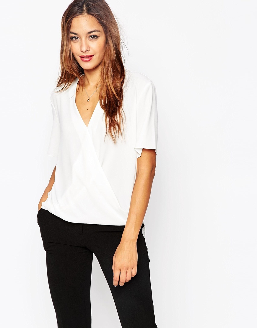 Short Sleeve Drape Wrap Blouse Ivory - neckline: v-neck; pattern: plain; style: wrap/faux wrap; predominant colour: white; occasions: casual, creative work; length: standard; fibres: polyester/polyamide - 100%; fit: straight cut; sleeve length: short sleeve; sleeve style: standard; texture group: crepes; pattern type: fabric; season: a/w 2015