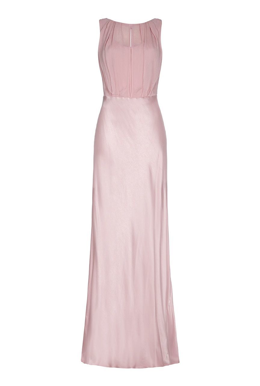 Claudia Dress, Pink - pattern: plain; sleeve style: sleeveless; style: maxi dress; bust detail: ruching/gathering/draping/layers/pintuck pleats at bust; predominant colour: blush; occasions: evening; length: floor length; fit: body skimming; fibres: viscose/rayon - 100%; neckline: crew; shoulder detail: flat/draping pleats/ruching/gathering at shoulder; sleeve length: sleeveless; texture group: sheer fabrics/chiffon/organza etc.; pattern type: fabric; season: a/w 2015