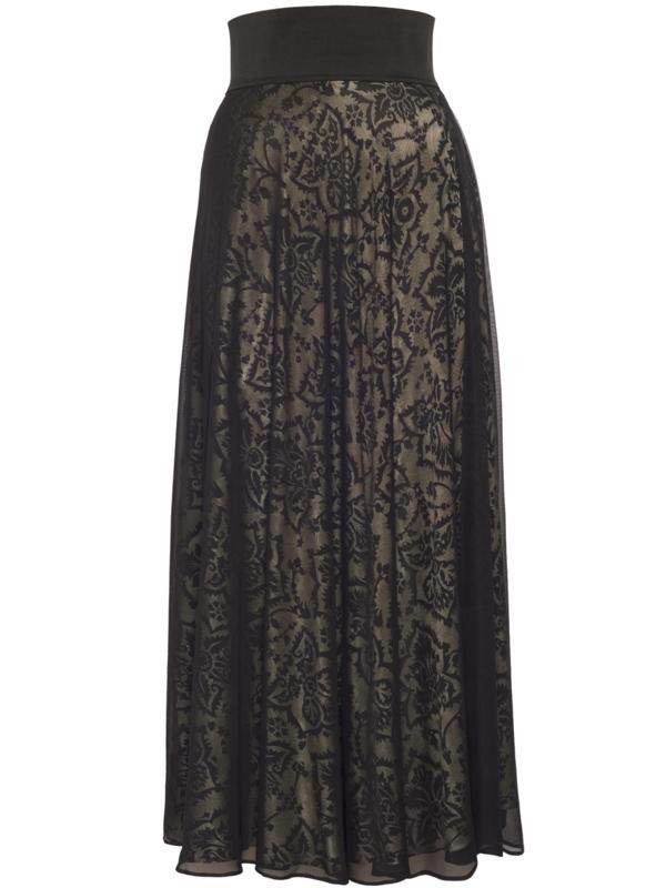 Black/Gold Devoree Lined Mesh Skirt - fit: loose/voluminous; waist: high rise; secondary colour: nude; predominant colour: black; length: floor length; style: maxi skirt; fibres: polyester/polyamide - 100%; occasions: occasion; texture group: lace; pattern type: fabric; pattern: patterned/print; season: a/w 2015; trends: romantic goth