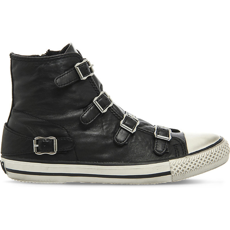 Virgin Leather High Top Trainers, Women's, Black Nappa Wax - predominant colour: black; occasions: casual; material: leather; heel height: flat; embellishment: buckles; heel: block; toe: round toe; boot length: ankle boot; style: high top; finish: plain; pattern: plain; season: a/w 2015