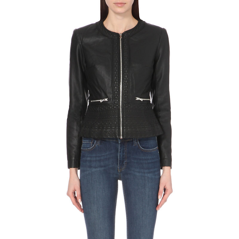 Diamond Stitch Faux Leather Jacket, Women's, Black - pattern: plain; style: biker; collar: standard biker; predominant colour: black; occasions: casual, evening, creative work; length: standard; fit: tailored/fitted; sleeve length: long sleeve; sleeve style: standard; texture group: leather; collar break: high/illusion of break when open; pattern type: fabric; embellishment: zips; season: a/w 2015