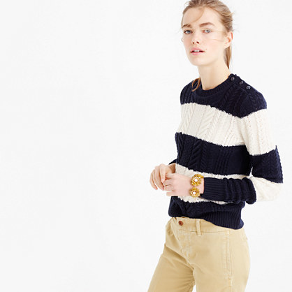 Perfect Cable Sweater In Stripe - neckline: round neck; pattern: horizontal stripes; style: standard; secondary colour: white; predominant colour: navy; occasions: casual, creative work; length: standard; fit: standard fit; sleeve length: long sleeve; sleeve style: standard; texture group: knits/crochet; pattern type: knitted - other; pattern size: big & busy (top); season: a/w 2015
