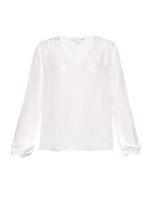 Arlenis Shirt - neckline: v-neck; pattern: plain; style: shirt; predominant colour: white; occasions: casual, work, creative work; length: standard; fibres: silk - mix; fit: straight cut; sleeve length: long sleeve; sleeve style: standard; texture group: sheer fabrics/chiffon/organza etc.; pattern type: fabric; season: a/w 2015
