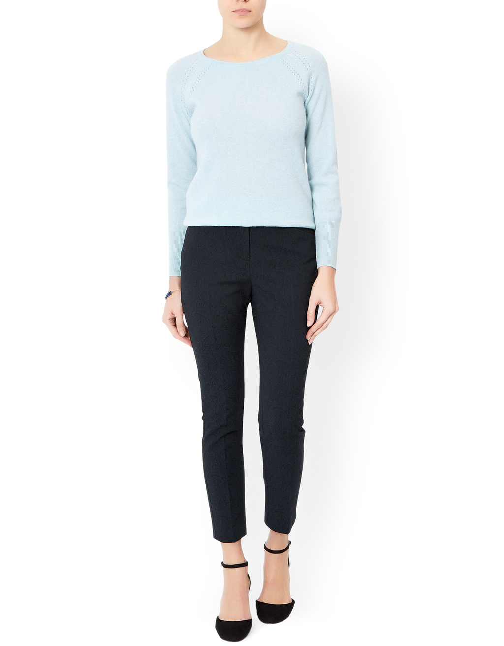 Melody Jacquard Trouser - pattern: plain; waist: mid/regular rise; predominant colour: navy; occasions: casual, work, creative work; length: ankle length; fit: skinny/tight leg; pattern type: fabric; texture group: brocade/jacquard; style: standard; season: a/w 2015