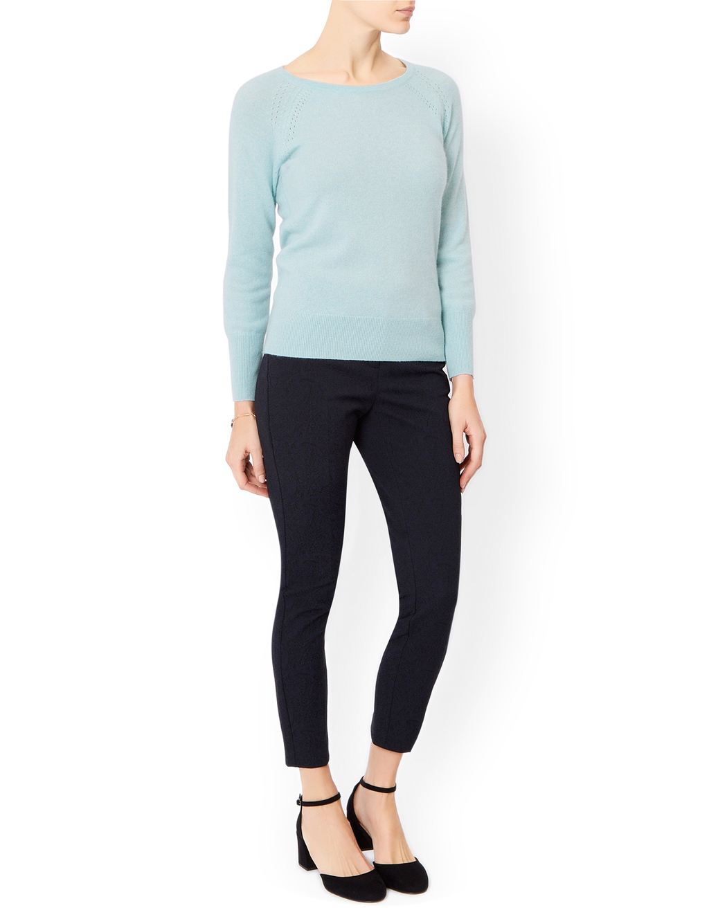 Viola Cashmere Crew Neck Jumper - neckline: round neck; pattern: plain; style: standard; predominant colour: pale blue; occasions: casual, work, creative work; length: standard; fit: standard fit; fibres: cashmere - 100%; sleeve length: long sleeve; sleeve style: standard; texture group: knits/crochet; pattern type: knitted - fine stitch; season: a/w 2015