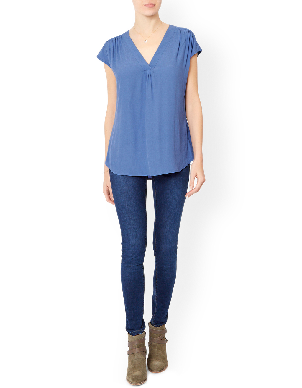 Lauren Blouse - neckline: v-neck; sleeve style: dolman/batwing; pattern: plain; style: blouse; predominant colour: denim; occasions: casual, creative work; length: standard; fibres: polyester/polyamide - 100%; fit: straight cut; sleeve length: long sleeve; pattern type: fabric; texture group: jersey - stretchy/drapey; season: a/w 2015