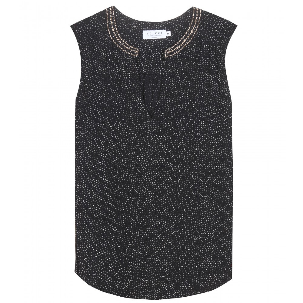 Caterina Embroidered Top - pattern: plain; sleeve style: sleeveless; predominant colour: charcoal; occasions: evening; length: standard; style: top; neckline: collarstand & mandarin with v-neck; fit: body skimming; sleeve length: sleeveless; pattern type: fabric; texture group: jersey - stretchy/drapey; embellishment: embroidered; season: a/w 2015