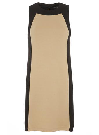 Womens Camel And Black Pinny Dress Black - style: shift; sleeve style: sleeveless; predominant colour: nude; secondary colour: black; occasions: evening, creative work; length: just above the knee; fit: body skimming; fibres: polyester/polyamide - stretch; neckline: crew; sleeve length: sleeveless; pattern type: fabric; pattern: colourblock; texture group: other - light to midweight; season: a/w 2015