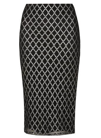 Womens **Tall Harlequin Mesh Skirt Silver - style: pencil; fit: tailored/fitted; waist: mid/regular rise; predominant colour: silver; secondary colour: black; occasions: evening, occasion; length: on the knee; fibres: nylon - mix; pattern type: fabric; pattern: patterned/print; texture group: other - light to midweight; pattern size: standard (bottom); season: a/w 2015