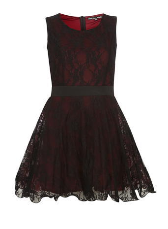 Womens **Mela Black Lace Prom Dress Black - length: mid thigh; pattern: plain; sleeve style: sleeveless; style: prom dress; secondary colour: true red; predominant colour: black; occasions: evening; fit: fitted at waist & bust; fibres: polyester/polyamide - stretch; neckline: crew; sleeve length: sleeveless; texture group: lace; pattern type: fabric; multicoloured: multicoloured; season: a/w 2015